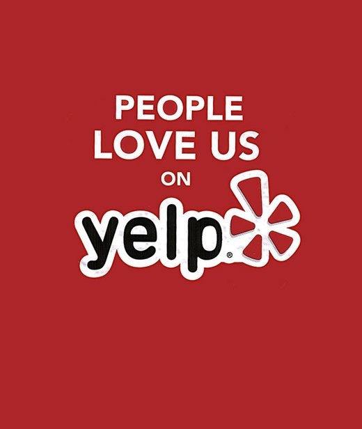 Red badge reading People Love Us On Yelp.